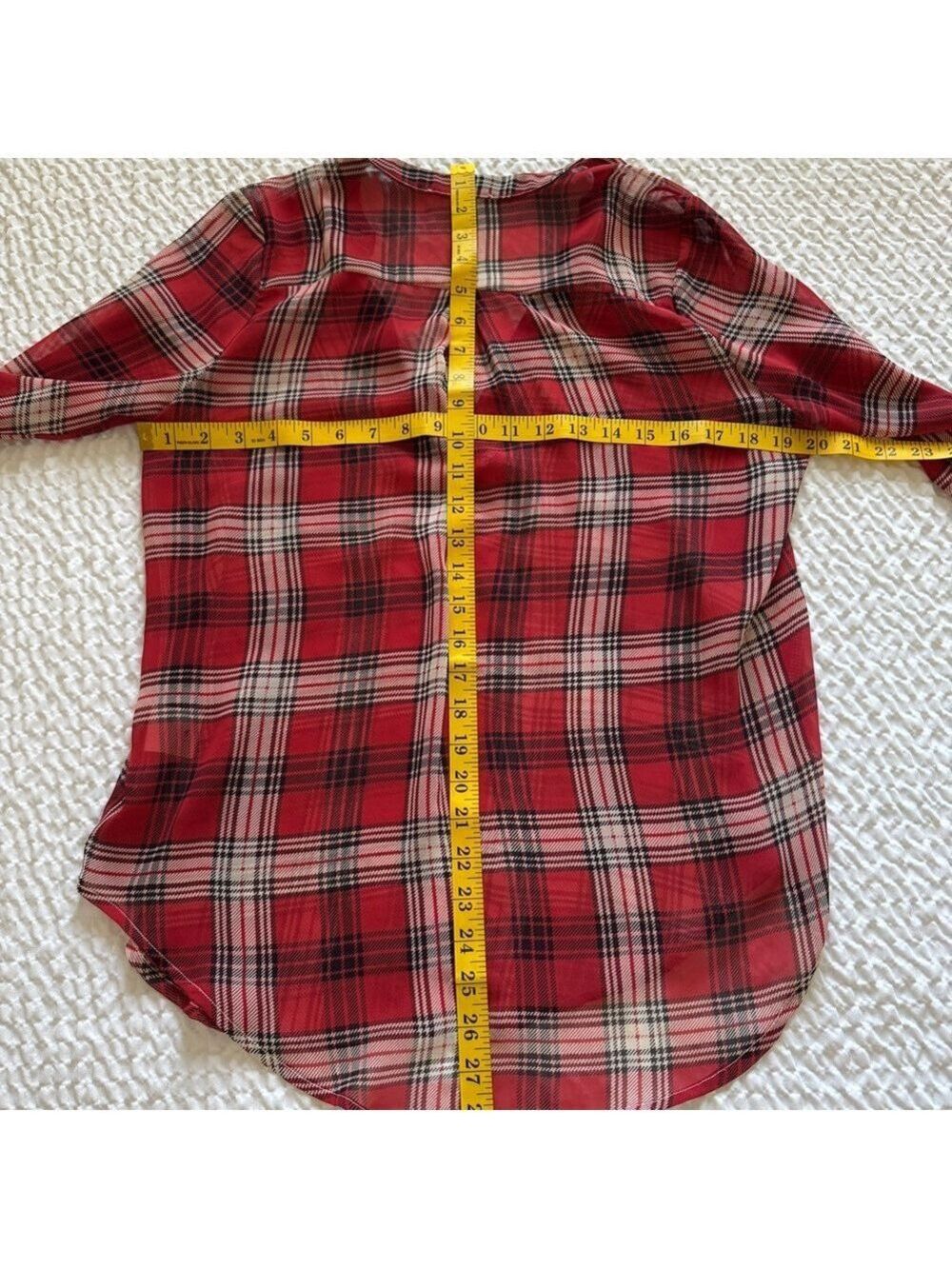 Lush Red Plaid Women's Blouse, 3/4 Sleeve, Size S - Picture 7 of 7